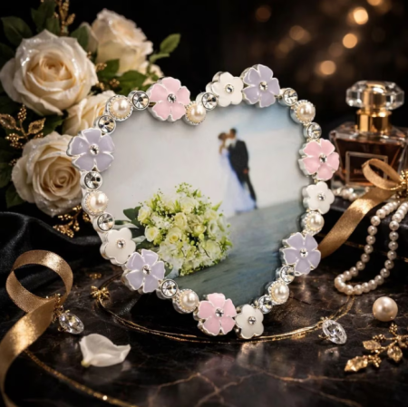 ARGINT - Rama foto inima cu flori