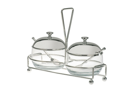 ACCESORII SERVIRE - Recipient argintat parmezan 2 lacase si lingurite