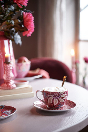 Flower Festival Red set 2 cesti espresso cu farfurii [1]