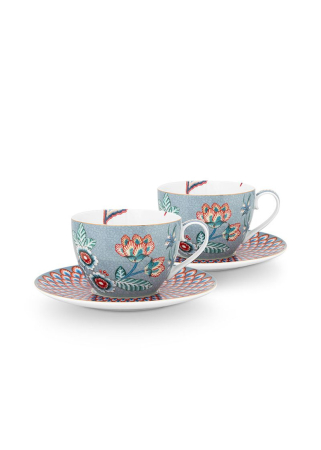FLOWER FESTIVAL BLUE - Festival Flower Blue set 2 cesti ceai/cappuccino cu farfurioare
