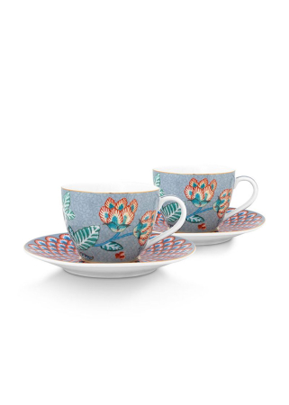 SETURI DE CAFEA - Set 2 cesti espresso cu farfurii FestivalFlowerBlue