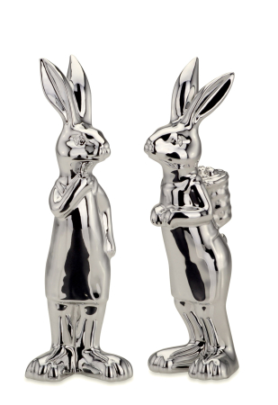 PAȘTE - Set 2 iepurasi argintati  17 cm