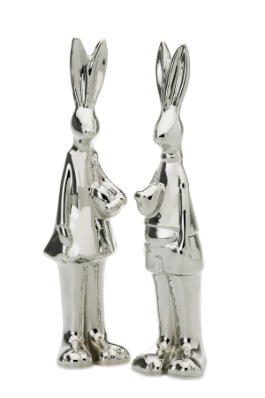 PAȘTE - Set 2 iepurasi argintati  19 cm