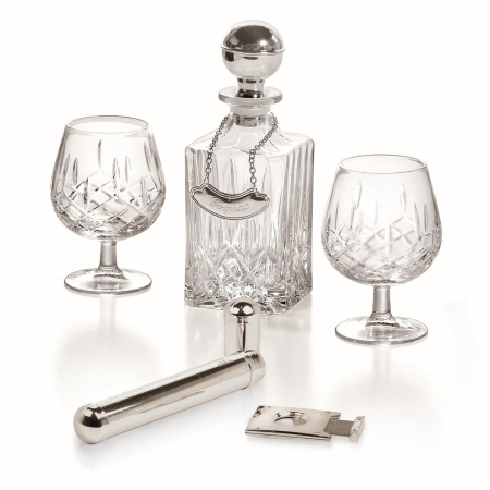 Set 2 pahare cognac cu decantor, recipient trabuc si cutter [1]
