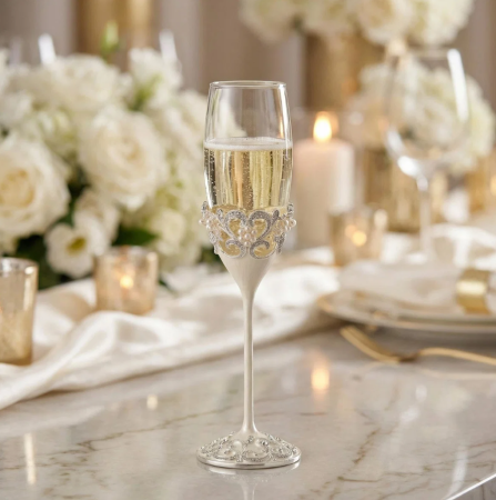 CORPORATE - Set 2 pahare sampanie argintate cu perlute