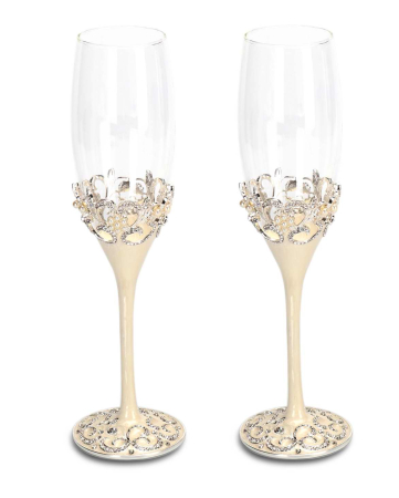 Set 2 pahare sampanie argintate cu perlute [2]