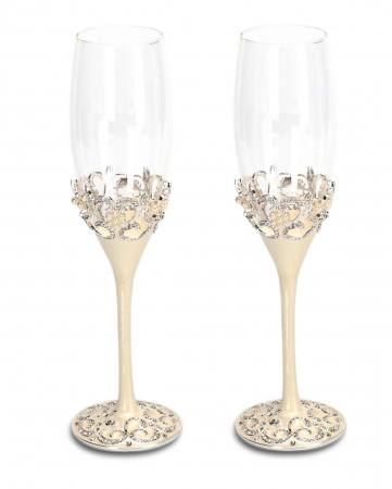 ACCESORII PENTRU BAUTURI - Set 2 pahare sampanie argintate cu perlute