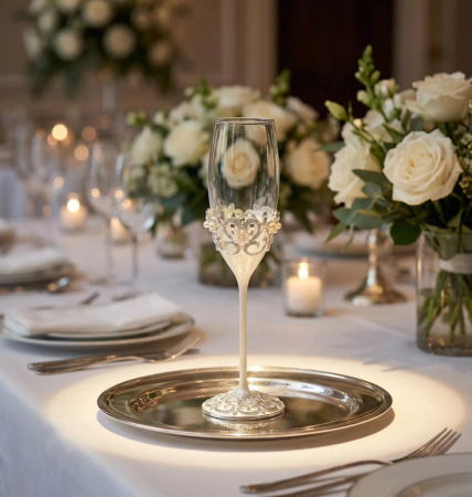 Set 2 pahare sampanie argintate cu perlute [1]