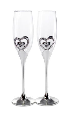 Set 2 pahare sampanie argintate inima [1]