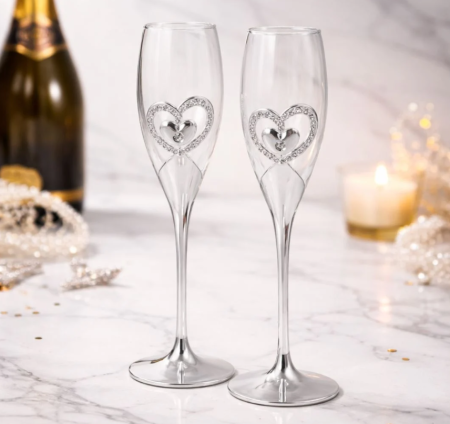CORPORATE - Set 2 pahare sampanie argintate inima