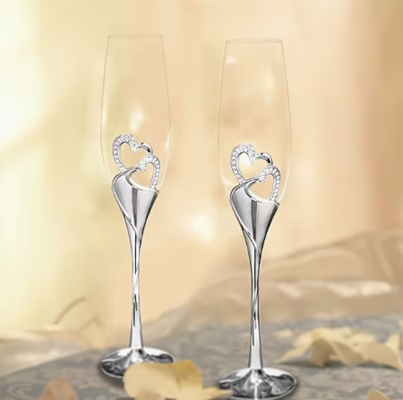 Set 2 pahare sampanie argintate inimi [3]