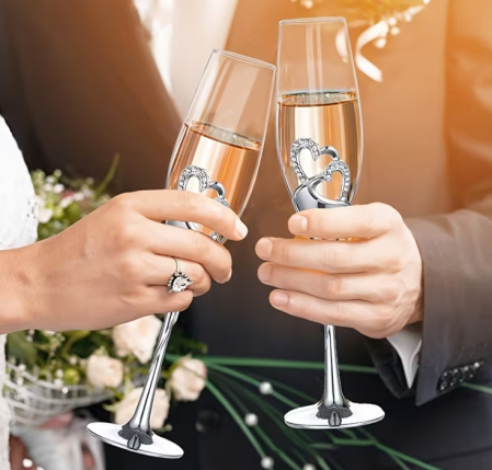 Set 2 pahare sampanie argintate inimi [4]