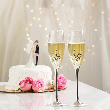 SUB 500 - Set 2 pahare sampanie argintate Ms & Mrs