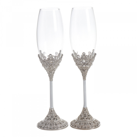 ACCESORII PENTRU BAUTURI - Set 2 pahare sampanie cristale argintii