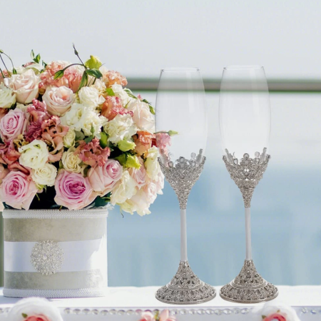 CORPORATE - Set 2 pahare sampanie cristale argintii