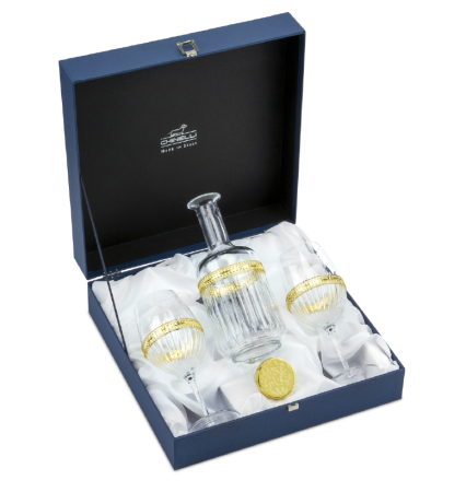 CARAFE - Set 2 pahare vin + carafa cu detalii argintate
