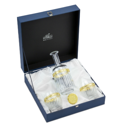CADOURI - Set 2 pahare whisky + carafa cu detalii argintate