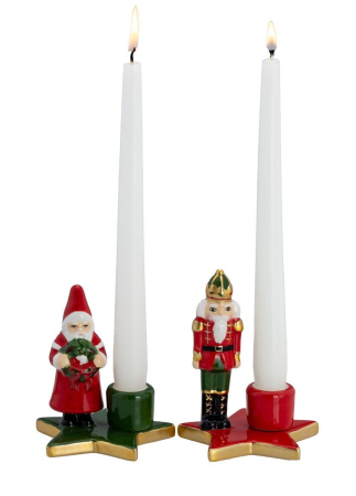 SFEȘNICE - Set 2 suporti lumanare Moș Crăciun și Spargătorul de Nuci,11.5 si 12.5cm