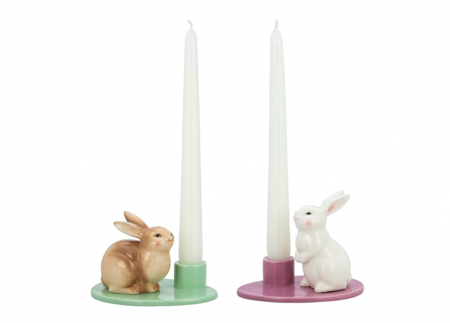 ACCESORII DECORATIVE - Set 2 suporti portelan lumanari cu iepurasi