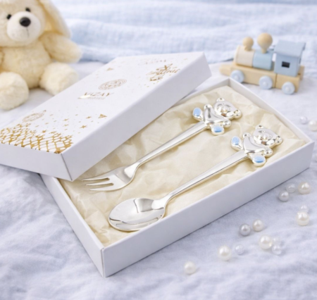 ARGINT - Set 2 tacamuri argintate ursulet albastru