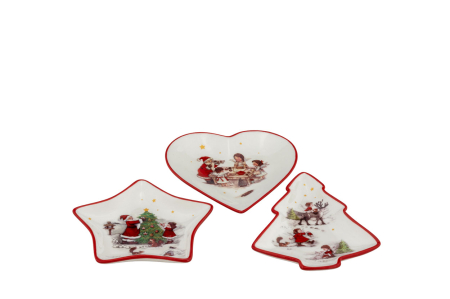 100 YEARS - Set 3 boluri portelan, decor Craciun, D14,0 x 14,0 x 2,0 cm fiecare