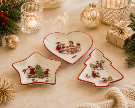 CORPORATE - Set 3 tavite portelan, decor Craciun, D14,0 x 14,0 x 2,0 cm fiecare