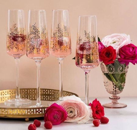 CRISTAL - Set 4 pahare sampanie colectia Chelsea Gold Leaf