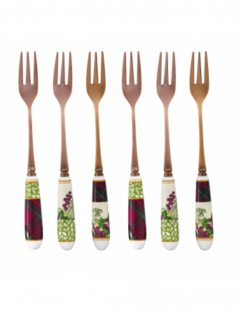 ARGINT - Set 6 furculite Sottobosco cu maner ceramica
