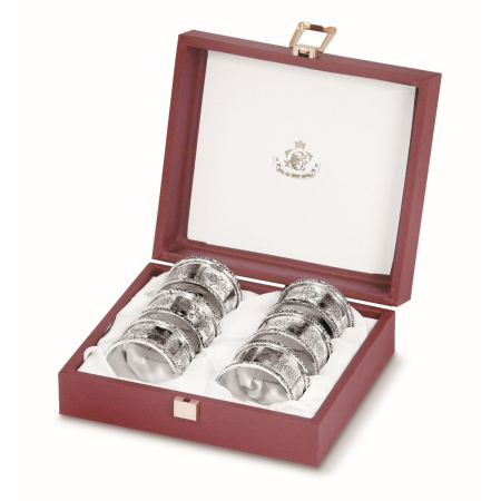 ACCESORII PENTRU MASĂ - Set 6 inele servet argintate Tondo Inciso