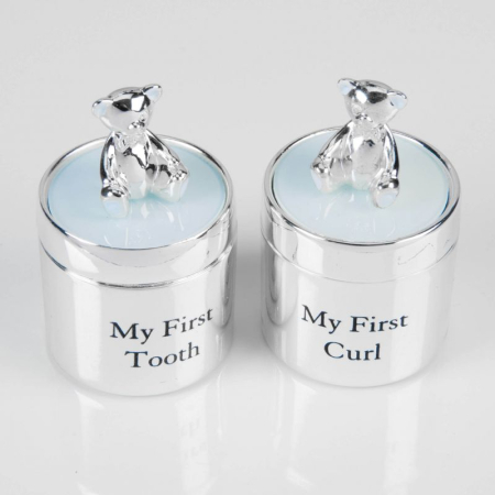 COPII - Set cutiute argintate blue suvita si dintisor cu ursulet
