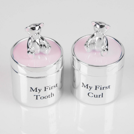 COPII - Set cutiute argintate roz suvita si dintisor cu ursulet