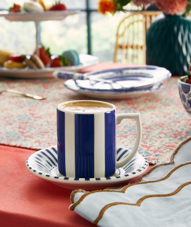 BĂRBAȚI - Steccato Blue cu dungi ceasca si farfurie espresso
