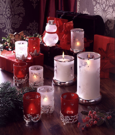 Suport lumanare rosu, cu baza argintata ingerasi, 9.5x7.5cm [1]