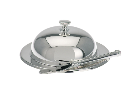 ACCESORII PENTRU MASĂ - Untiera rotunda argintata cu capac si cutit
