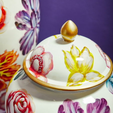 Vaza cu capac Flowers portelan pictat manual, 23x23x28 cm [2]