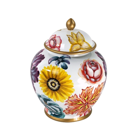 SUB 2000 - Vaza cu capac Flowers portelan pictat manual, 23x23x28 cm
