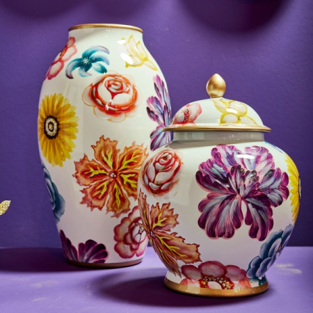 Vaza cu capac Flowers portelan pictat manual, 23x23x28 cm [1]