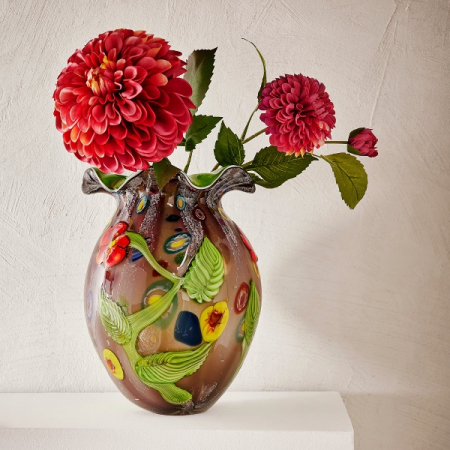 VAZE SI BOLURI DECORATIVE - Vaza Flora multicolor sticla 21x28cm