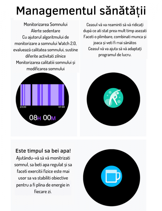 Ceas Smartwatch AZeira®, Multi-Sport, Bluetooth Call, Memento, Selfie la distanta, Notificari, Analiza somnului, Frecventa cardiaca, Tensiune, IP67, Ecran IPS LCD 1,32 inch, IOS si Android [10]