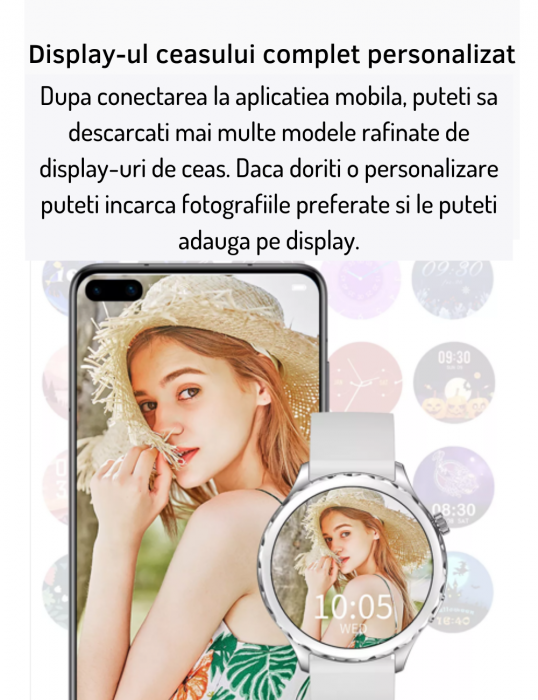 Ceas Smartwatch AZeira®, Multi-Sport, Bluetooth Call, Memento, Selfie la distanta, Notificari, Analiza somnului, Frecventa cardiaca, Tensiune, IP67, Ecran IPS LCD 1,32 inch, IOS si Android [4]