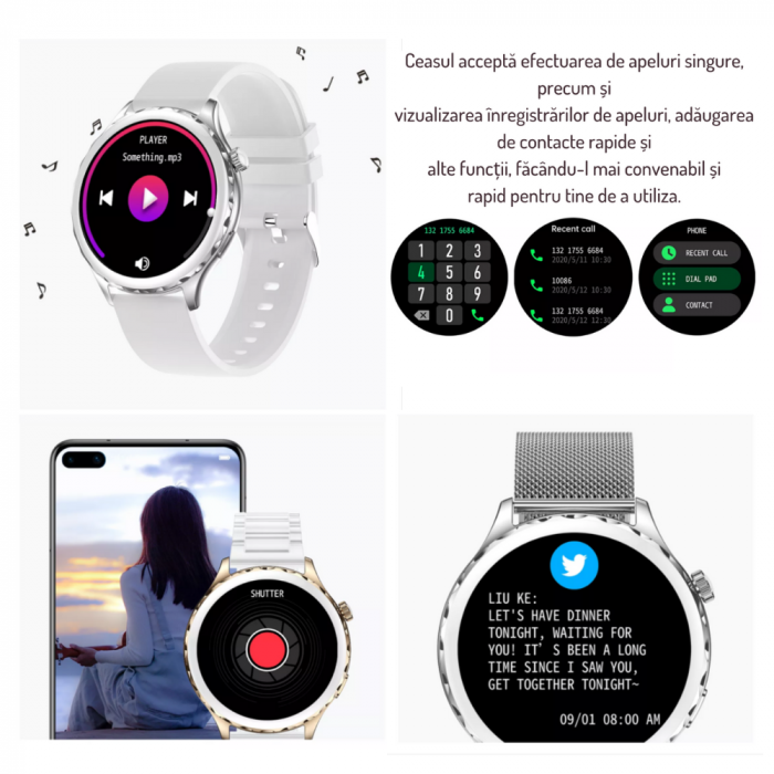 Ceas Smartwatch AZeira®, Multi-Sport, Bluetooth Call, Memento, Selfie la distanta, Notificari, Analiza somnului, Frecventa cardiaca, Tensiune, IP67, Ecran IPS LCD 1,32 inch, IOS si Android [19]