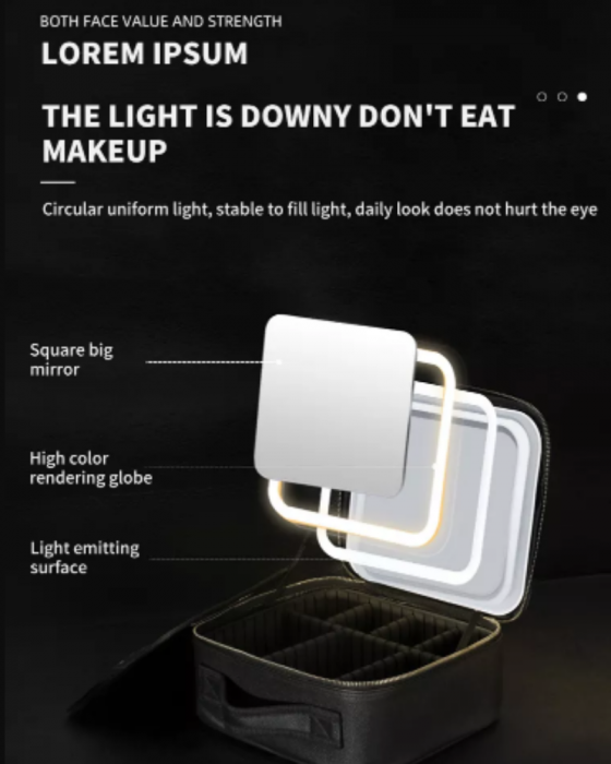 Geanta cosmetice dotata cu oglinda LED AZeira®, compartimente reglabile, potrivita pentru organizarea cosmeticelor acasa sau in voiaj, profesionala, neagra [16]