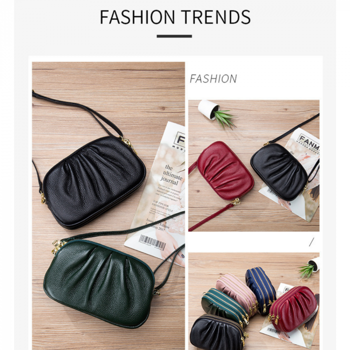 Geanta Piele Naturala cu pliuri AZeira®, 3 compartimente, Calitate superioara, Versatila, Fermoare metalice, Piele moale de vaca, Anti-zgariere, Capacitate mare, Verde [4]