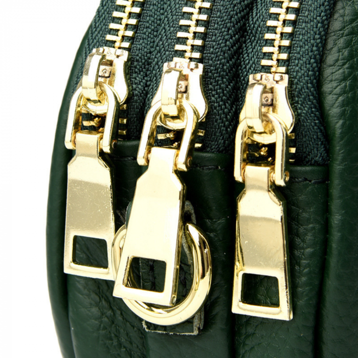 Geanta Piele Naturala cu pliuri AZeira®, 3 compartimente, Calitate superioara, Versatila, Fermoare metalice, Piele moale de vaca, Anti-zgariere, Capacitate mare, Verde [5]