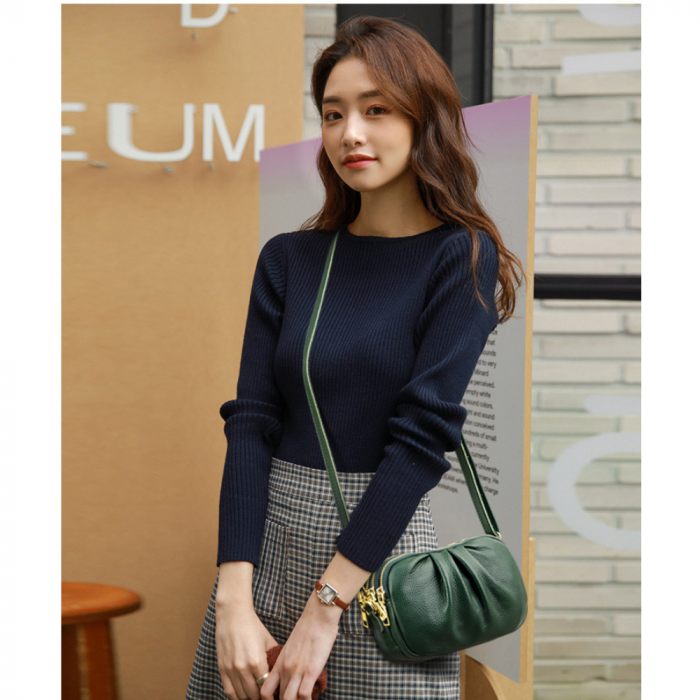 Geanta Piele Naturala cu pliuri AZeira®, 3 compartimente, Calitate superioara, Versatila, Fermoare metalice, Piele moale de vaca, Anti-zgariere, Capacitate mare, Verde [4]