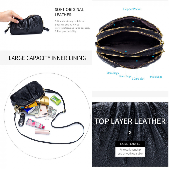 Geanta Piele Naturala cu pliuri AZeira®, 3 compartimente, Calitate superioara, Versatila, Fermoare metalice, Piele moale de vaca, Anti-zgariere, Capacitate mare, Verde [8]