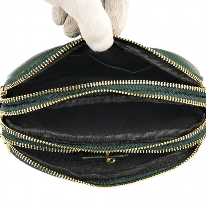 Geanta Piele Naturala cu pliuri AZeira®, 3 compartimente, Calitate superioara, Versatila, Fermoare metalice, Piele moale de vaca, Anti-zgariere, Capacitate mare, Verde [6]