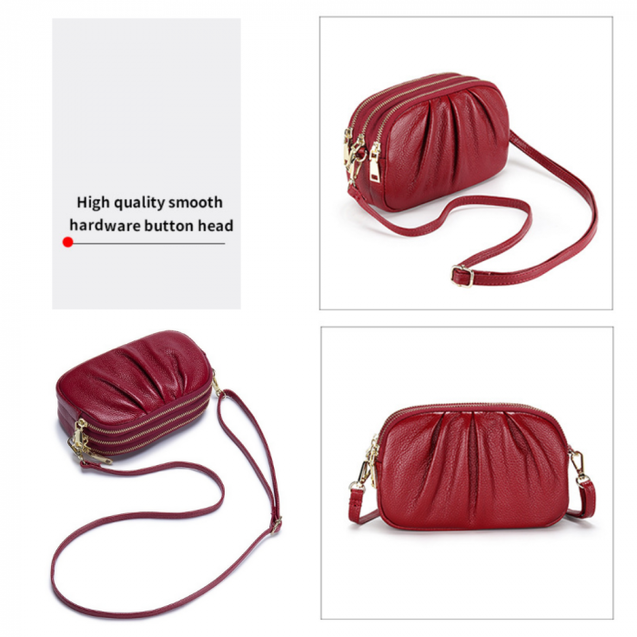 Geanta Piele Naturala cu pliuri AZeira®, 3 compartimente, Calitate superioara, Versatila, Fermoare metalice, Piele moale de vaca, Anti-zgariere, Capacitate mare, Verde [2]