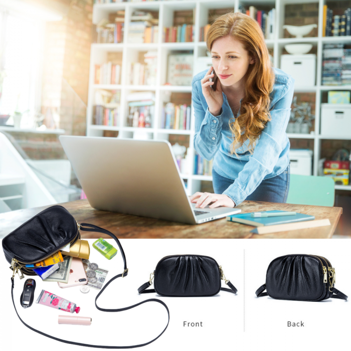 Geanta Piele Naturala cu pliuri AZeira®, 3 compartimente, Calitate superioara, Versatila, Fermoare metalice, Piele moale de vaca, Anti-zgariere, Capacitate mare, Verde [9]