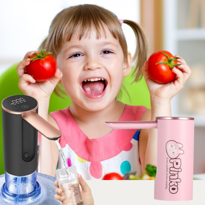 Pompa electrica apa cu afisaj LED AZeira®, Ecran digital, Indicator nivel baterie, Dozarea cantitatii de apa, Compatibil cu bidoane de apa de 5L/10L/15L/20L, Roz [3]